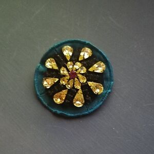Handcrafted Teal and Gold Floral Brooch - J Crew